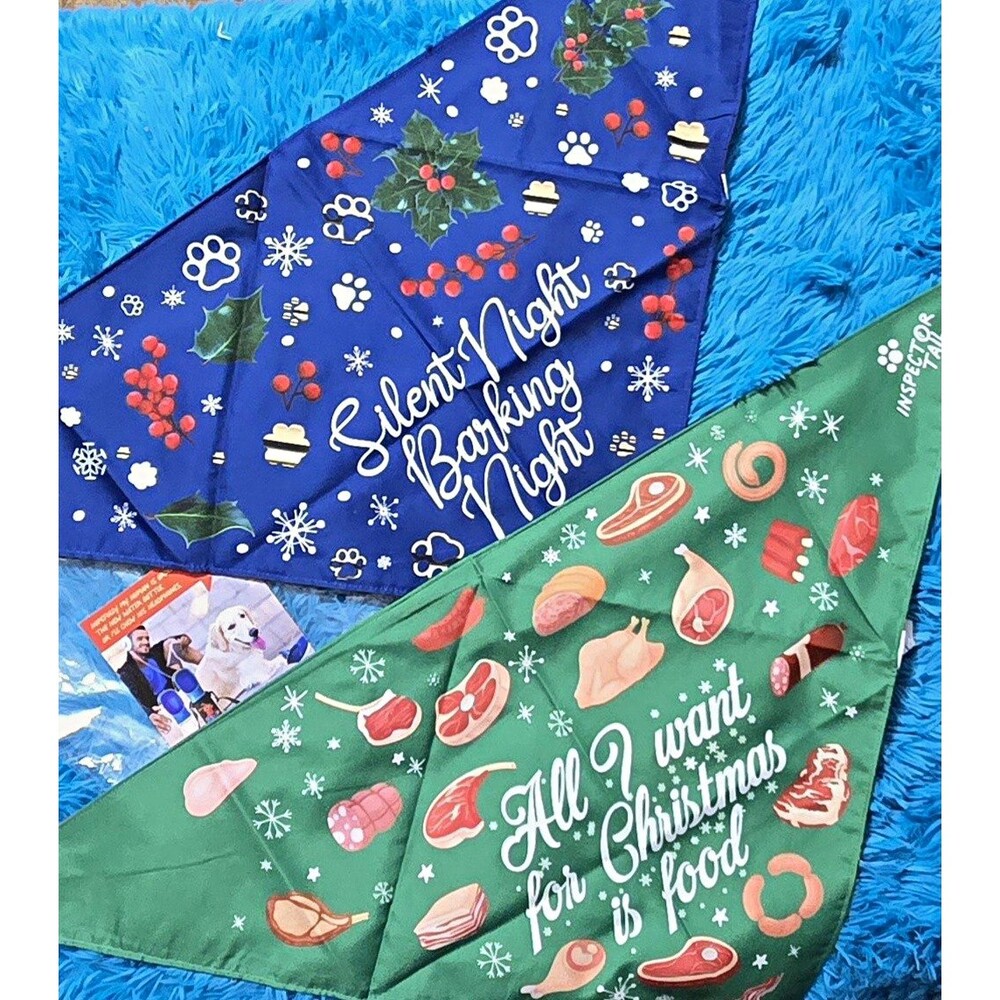 Inspector Tail Christmas Dog Bandana/Scarf Set 2pc Size L Reversible Polyester